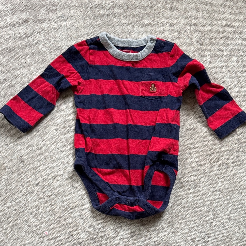 Baby Gap Striped Red & Navy One-Piece Bodysuit with Embroidered Patch